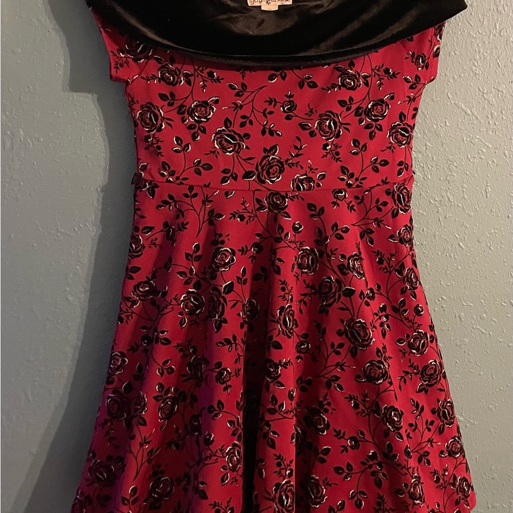 Knitworks Red and Black Floral Kids Formal Dress